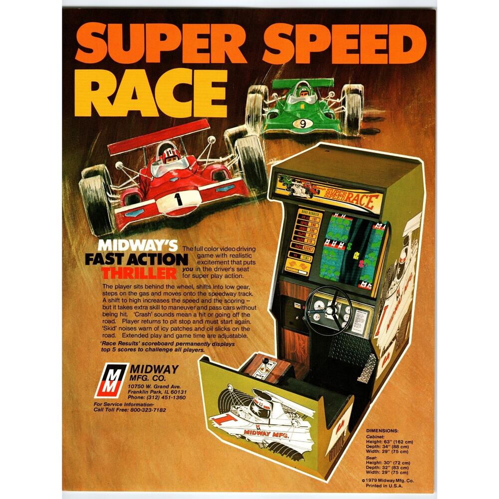 Super Speed Race Arcade Video Game Flyer Original 1979 Retro 8.5" x 11" Vintage